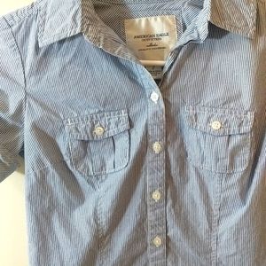 3/$23 American Eagle Blue Striped Blouse